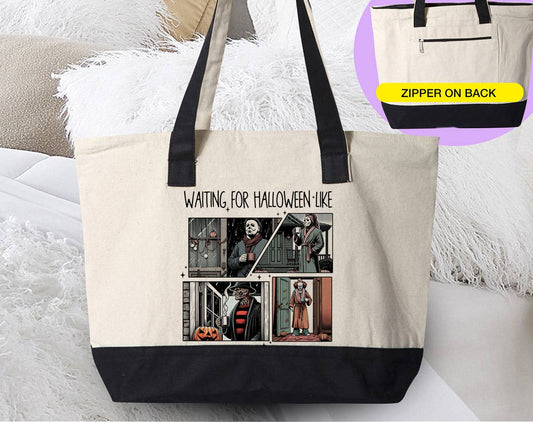 Waiting For Halloween Like - Horror Movies Canvas Tote