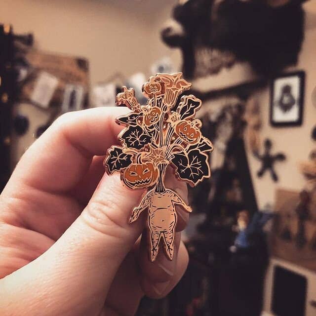 Jack-o-Lantern Mandrake Halloween Enamel Pin