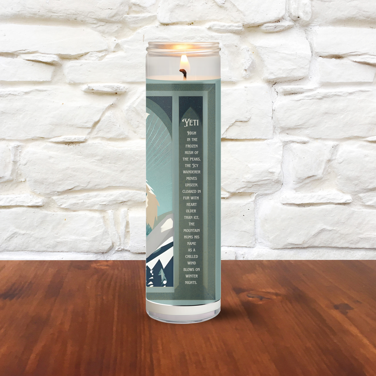 Art Deco Yeti Abominable Winter Bookstore Prayer Candle