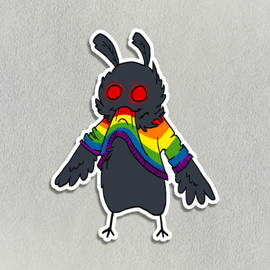 Hungry Little Mothman in a Rainbow Sweater Sticker