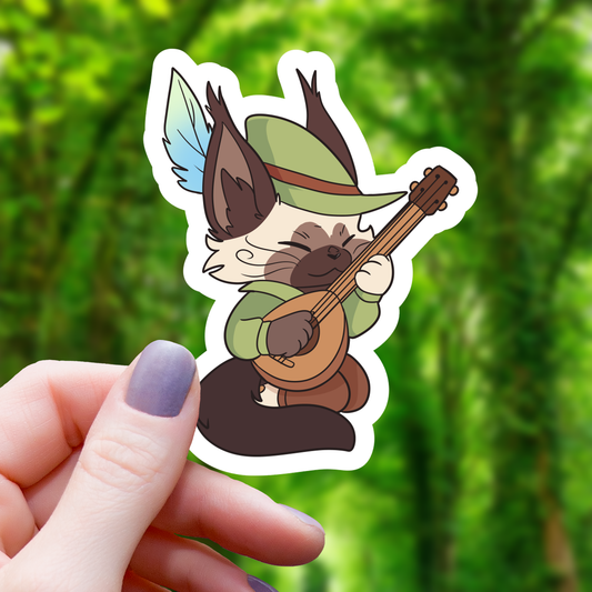 Bard Cat With Lute TTRPG Class Sticker - 3"