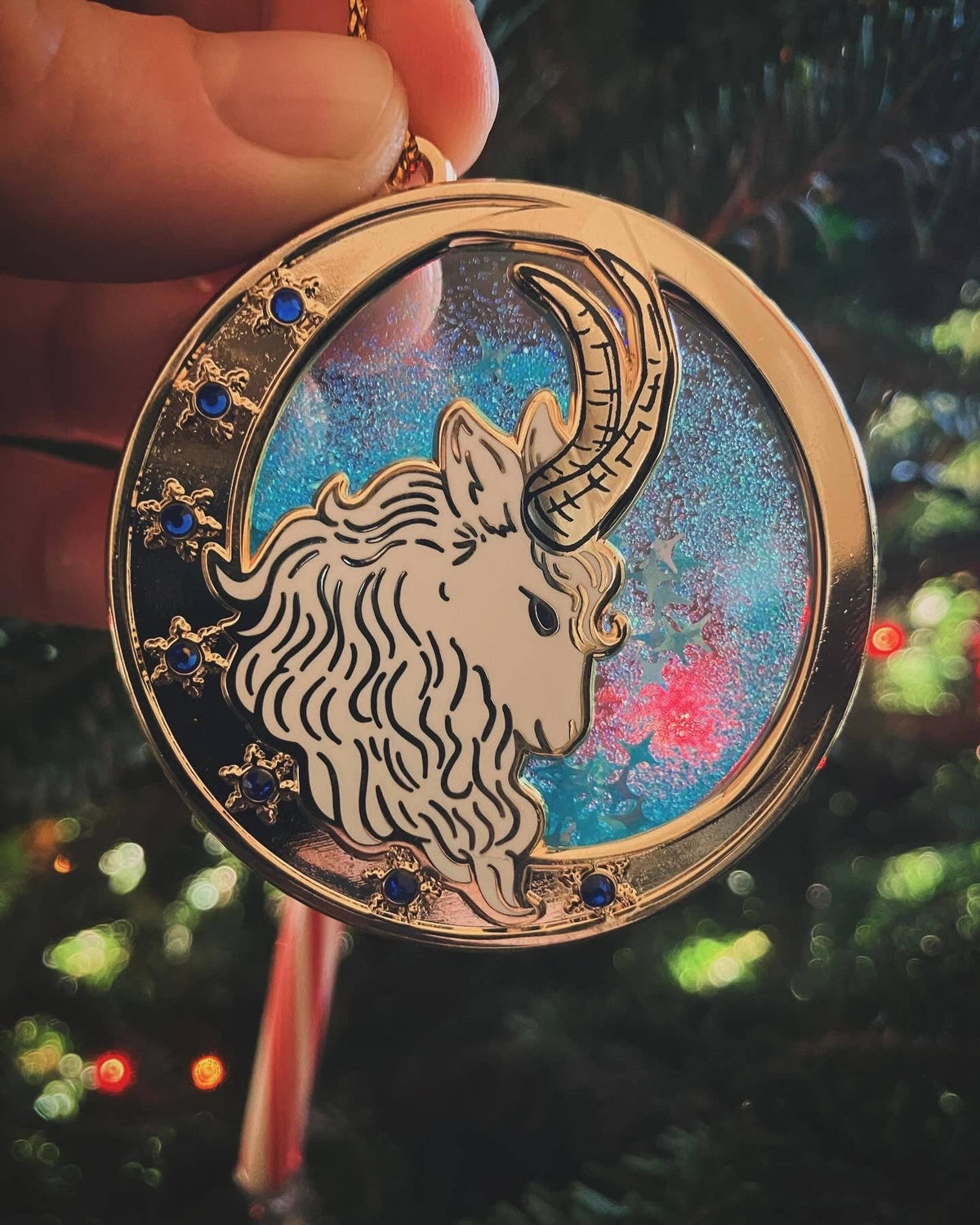 Winter Guardian Yule Goat Snow Globe Ornament