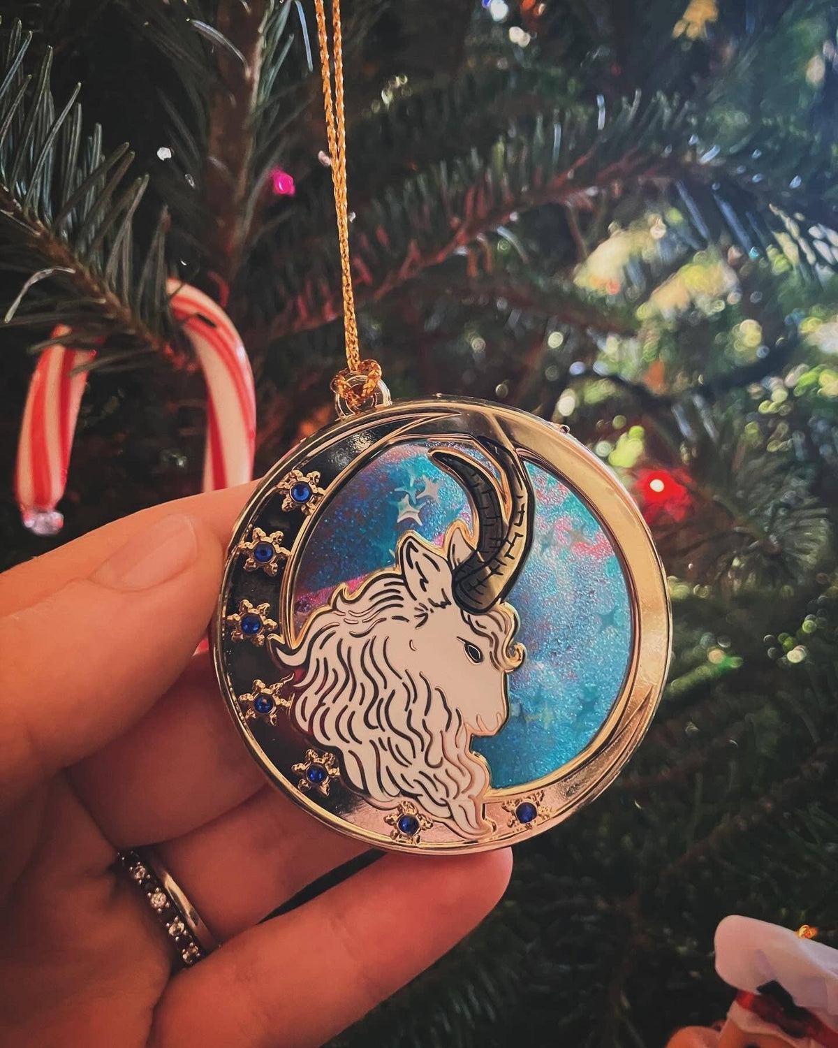 Winter Guardian Yule Goat Snow Globe Ornament