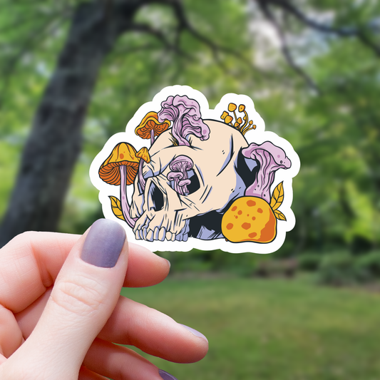 Skull Growing Mushrooms Sticker - 3"