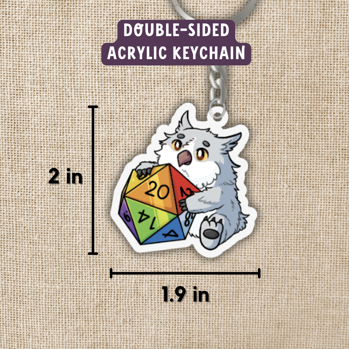 Owlbear with Rainbow D20 Keychain