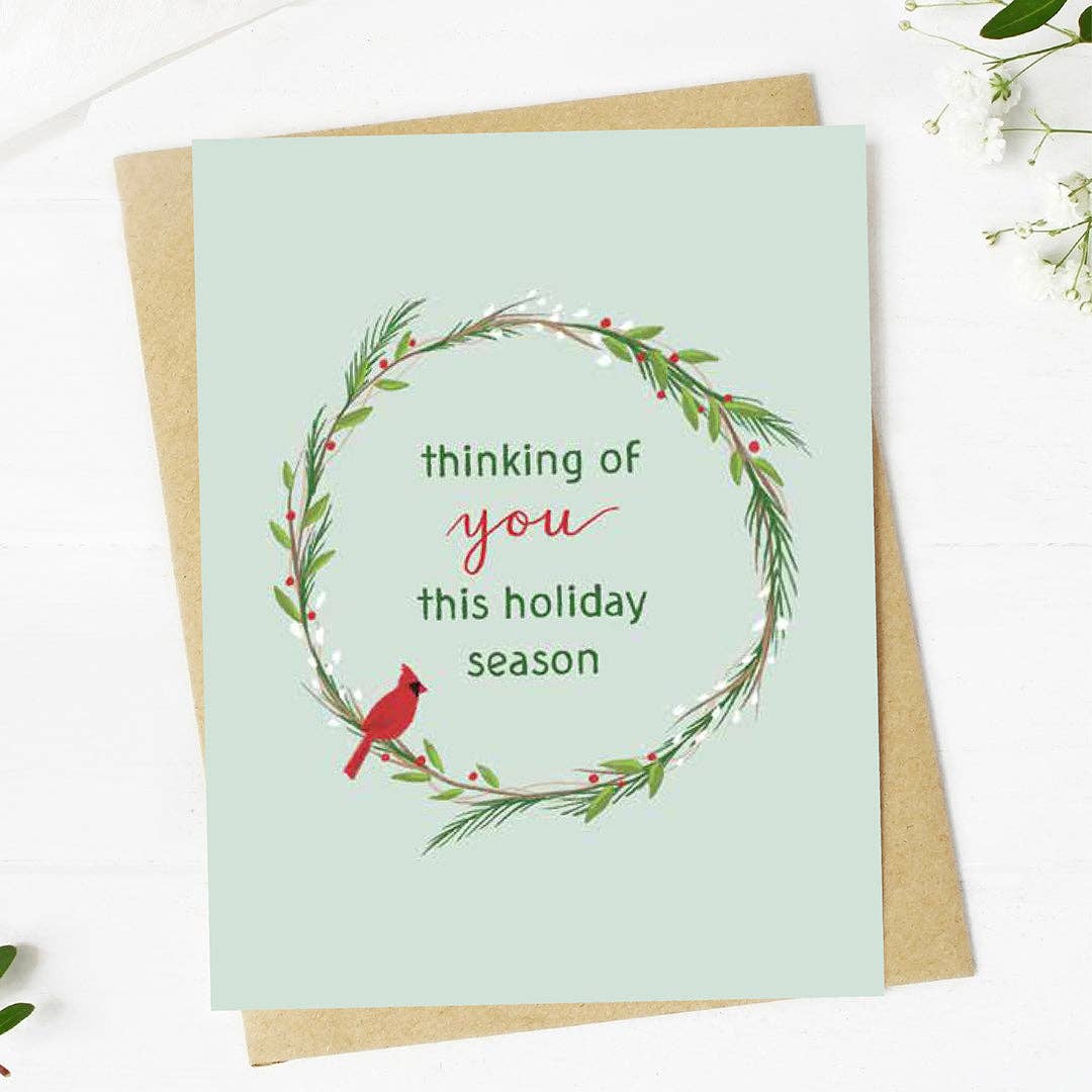 "Thinking of you this holiday season" Wreath Card