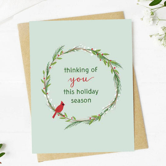 "Thinking of you this holiday season" Wreath Card