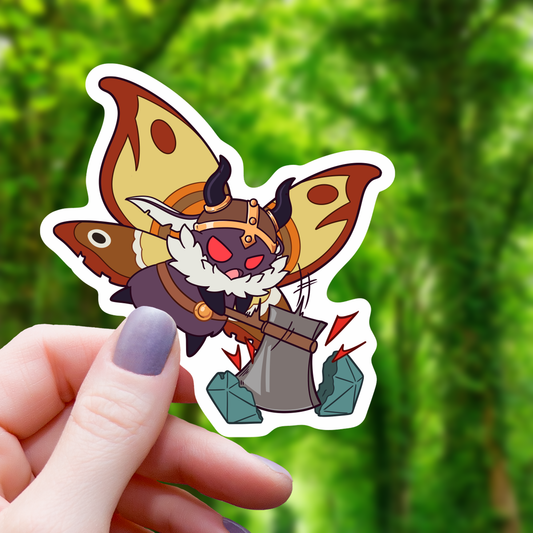 Mothman Barbarian Hitting D20 Sticker - 3"