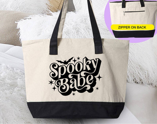 Spooky Babe -  Cute Halloween Canvas Zipper Tote Bag