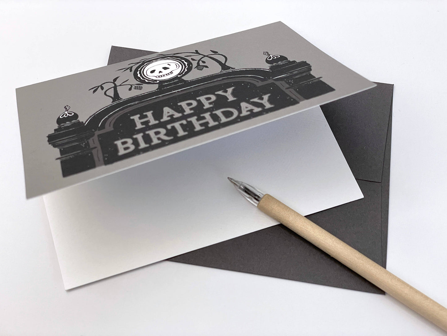 Old Gravestone Happy Birthday Card, Goth Stationery