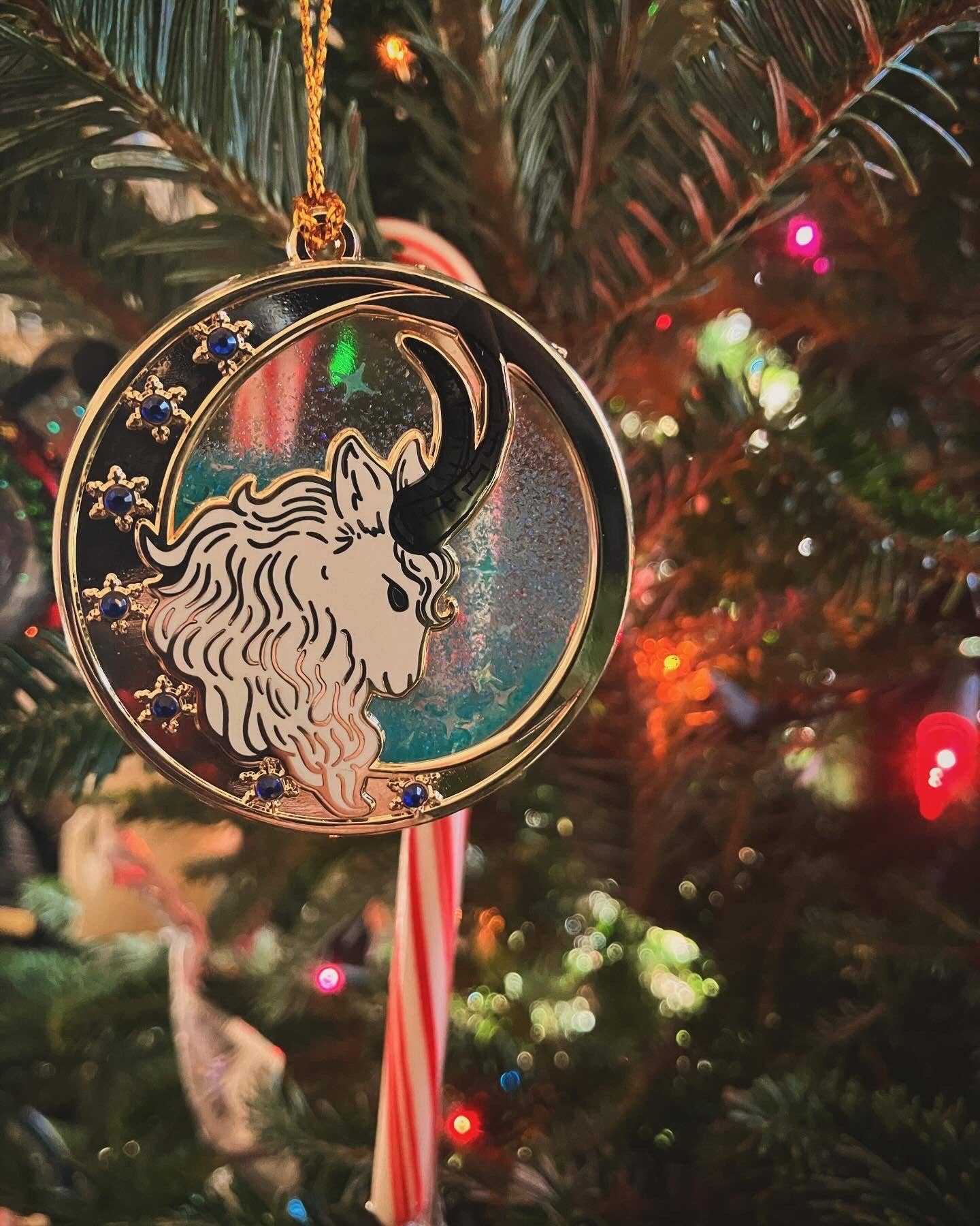Winter Guardian Yule Goat Snow Globe Ornament