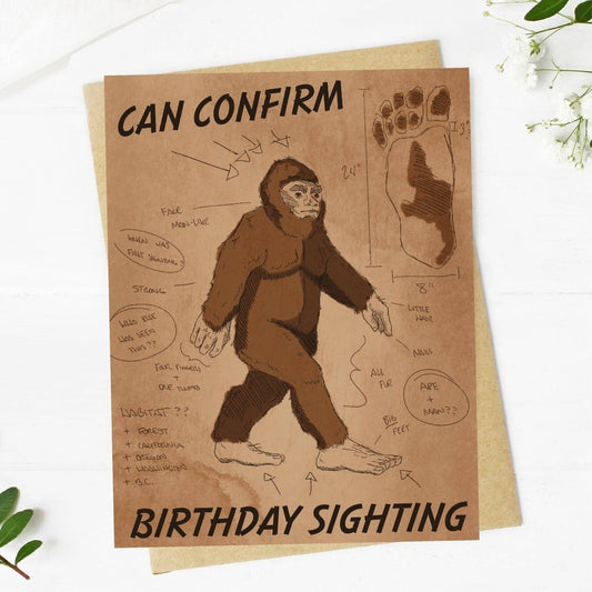 "Can confirm birthday sighting" Bigfoot Birthday Card