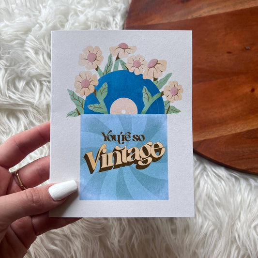 "you're so vintage" record birthday card