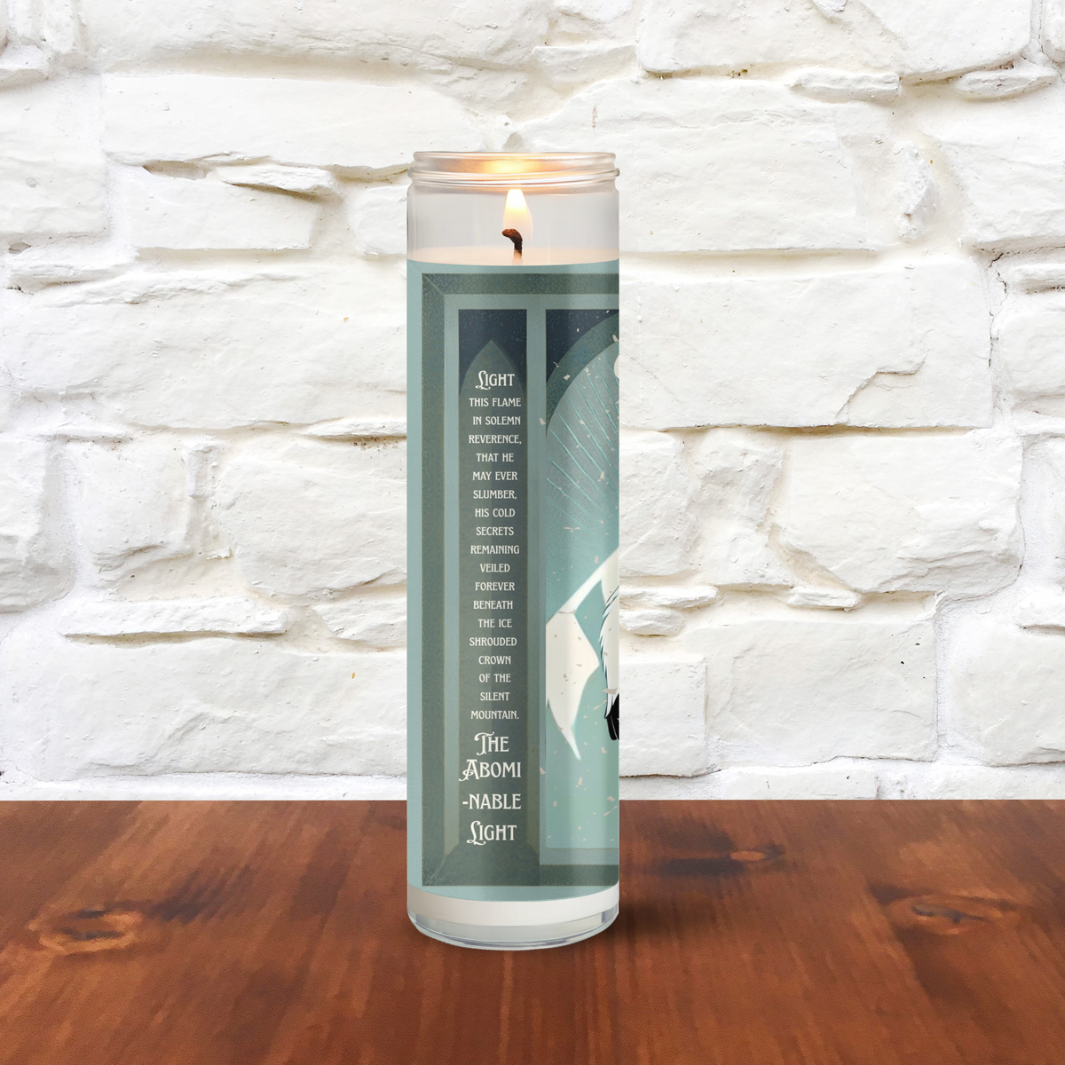 Art Deco Yeti Abominable Winter Bookstore Prayer Candle 