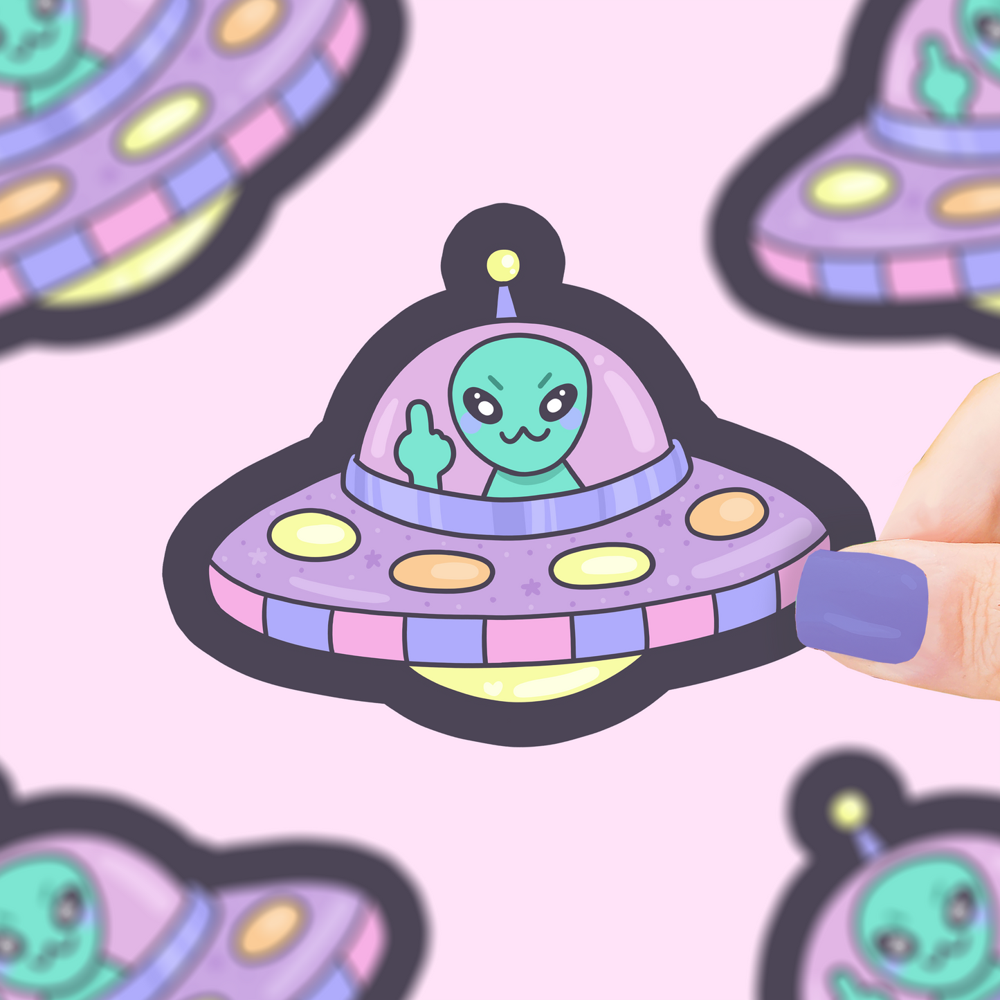 Flipping Off Alien, Space, UFO, Middle Finger, Vinyl Sticker
