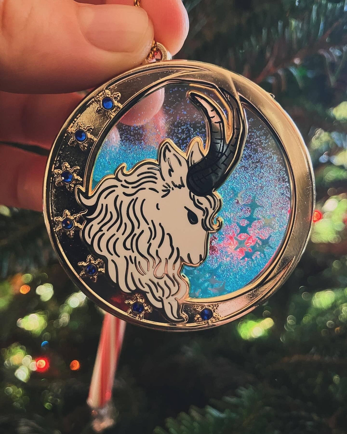 Winter Guardian Yule Goat Snow Globe Ornament