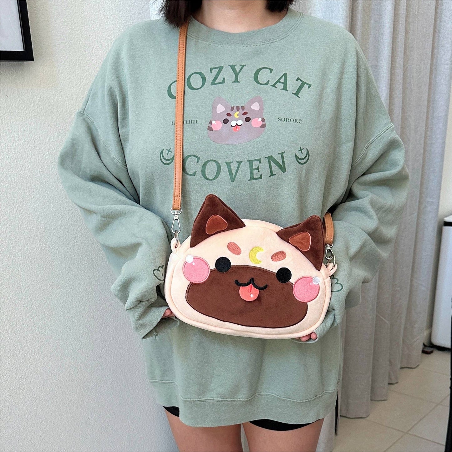 Moon Cat Crossbody Bags with leather strap