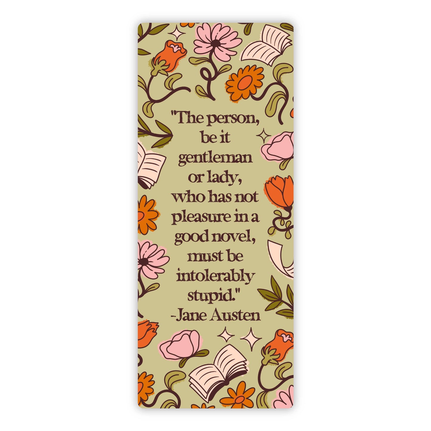 Jane Austen Quote Green Bookmark Sticker
