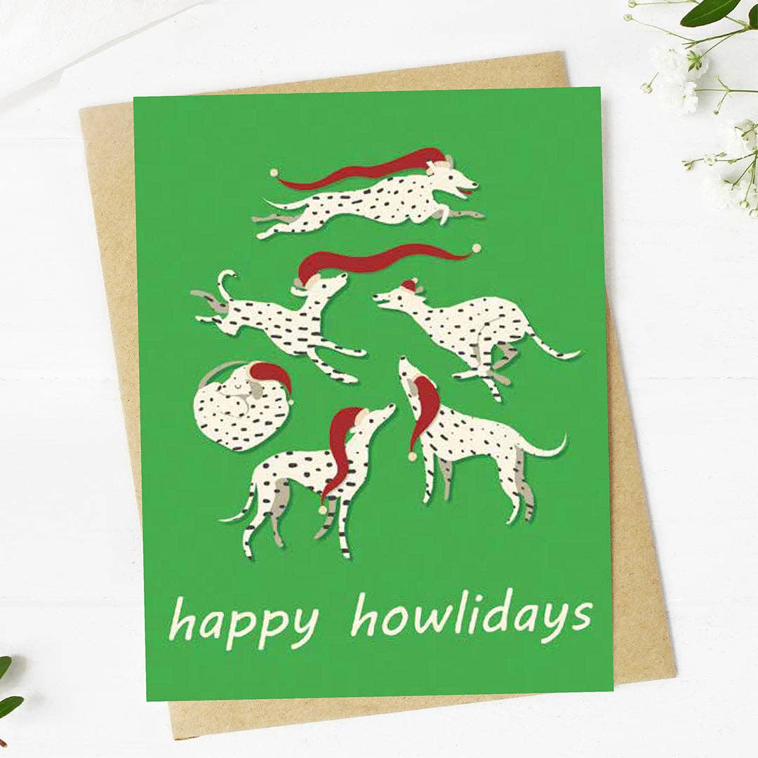 "Happy Howlidays" Dalmatians in Christmas Hats Card
