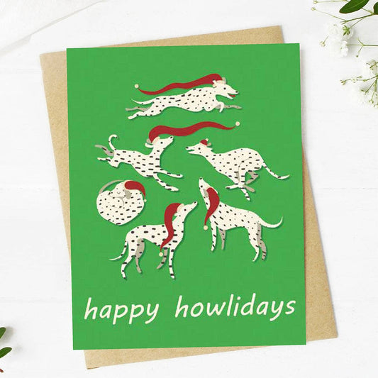 "Happy Howlidays" Dalmatians in Christmas Hats Card