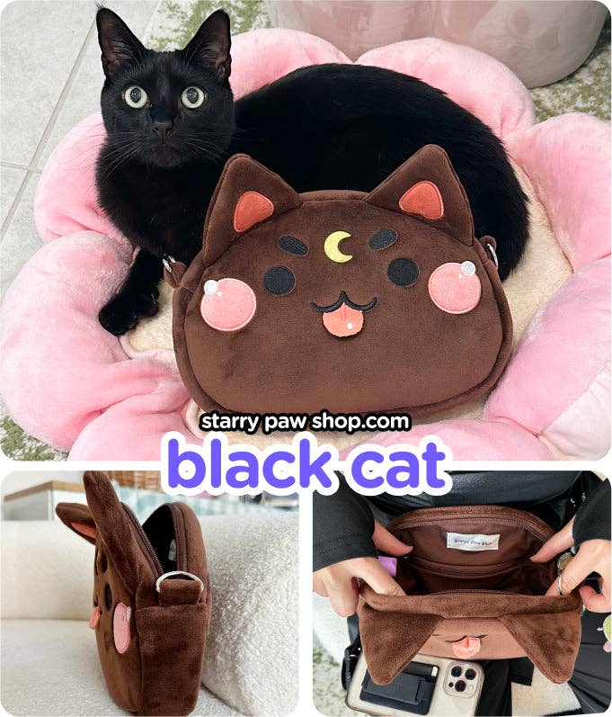 Moon Cat Crossbody Bags with leather strap