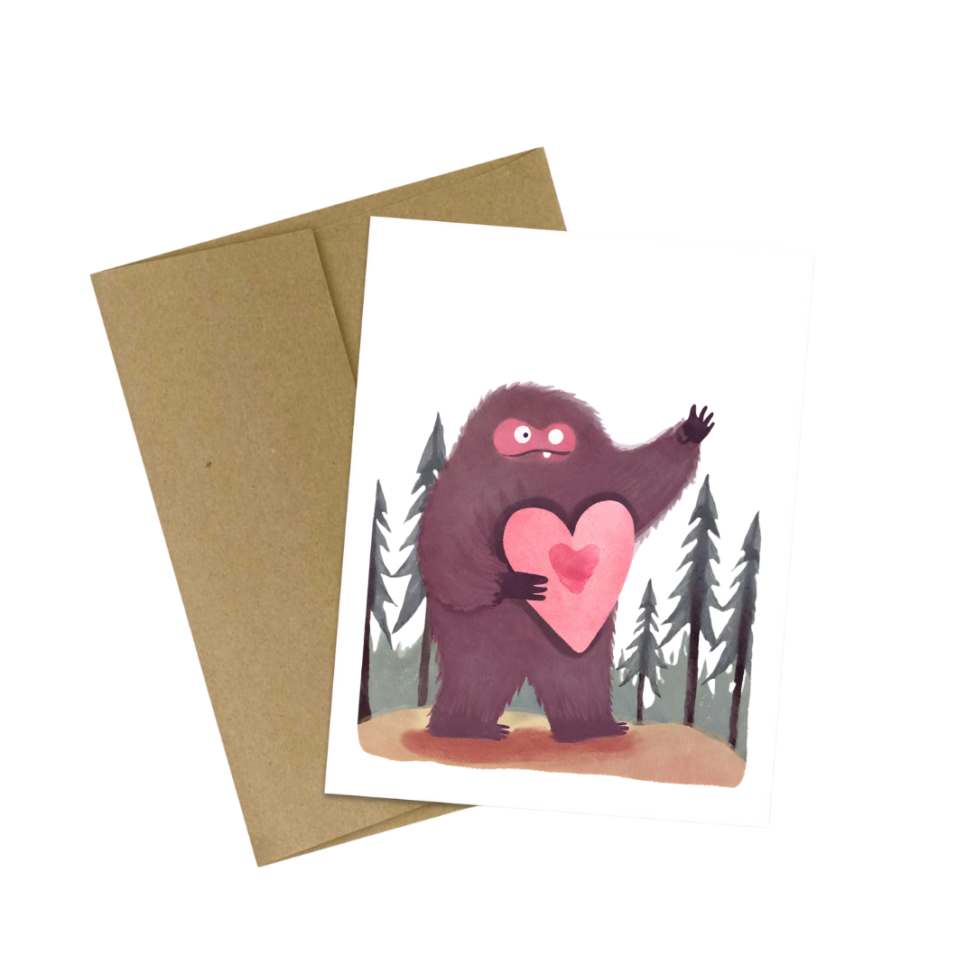 Cute Bigfoot Forest Heart Love Card 
