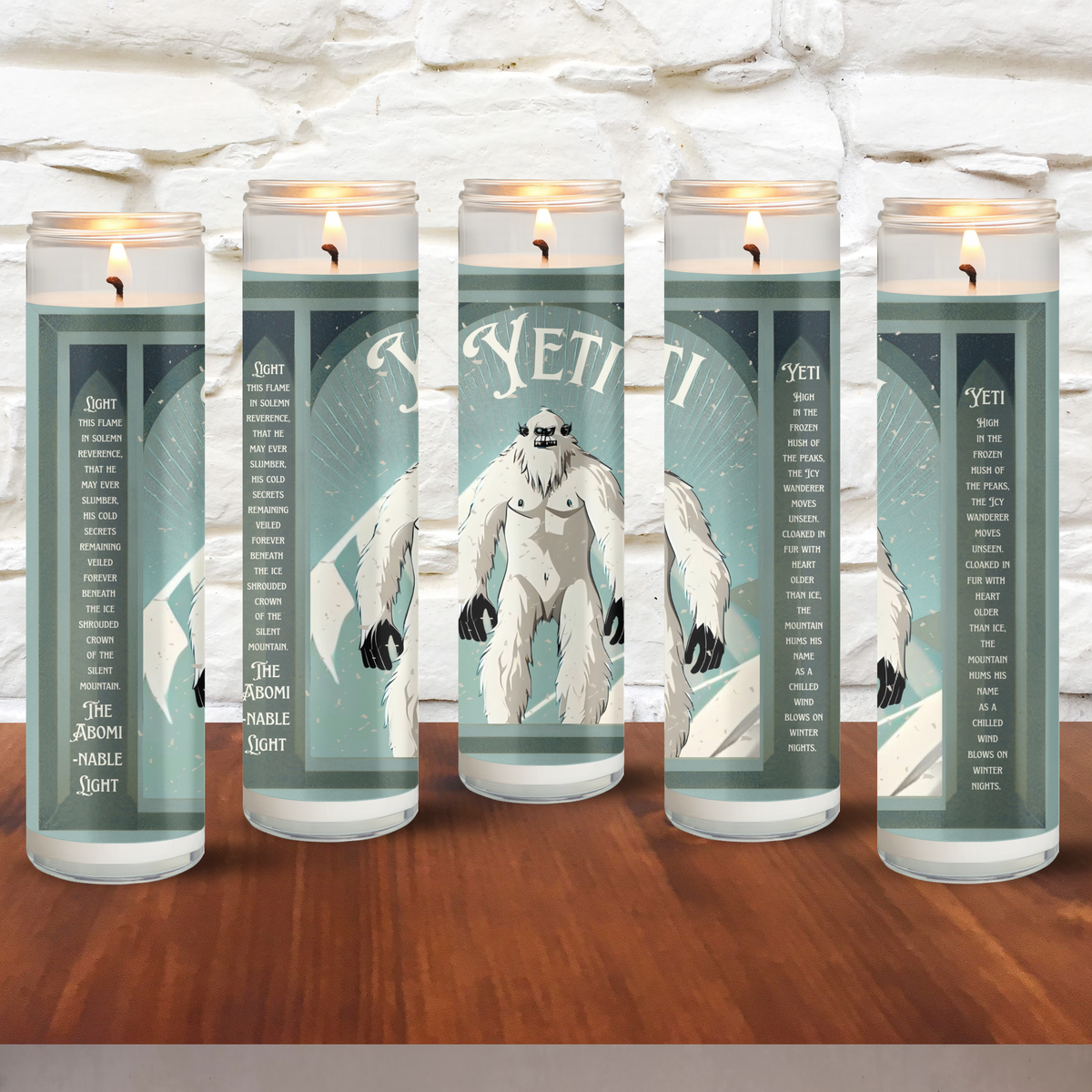 Art Deco Yeti Abominable Winter Bookstore Prayer Candle 