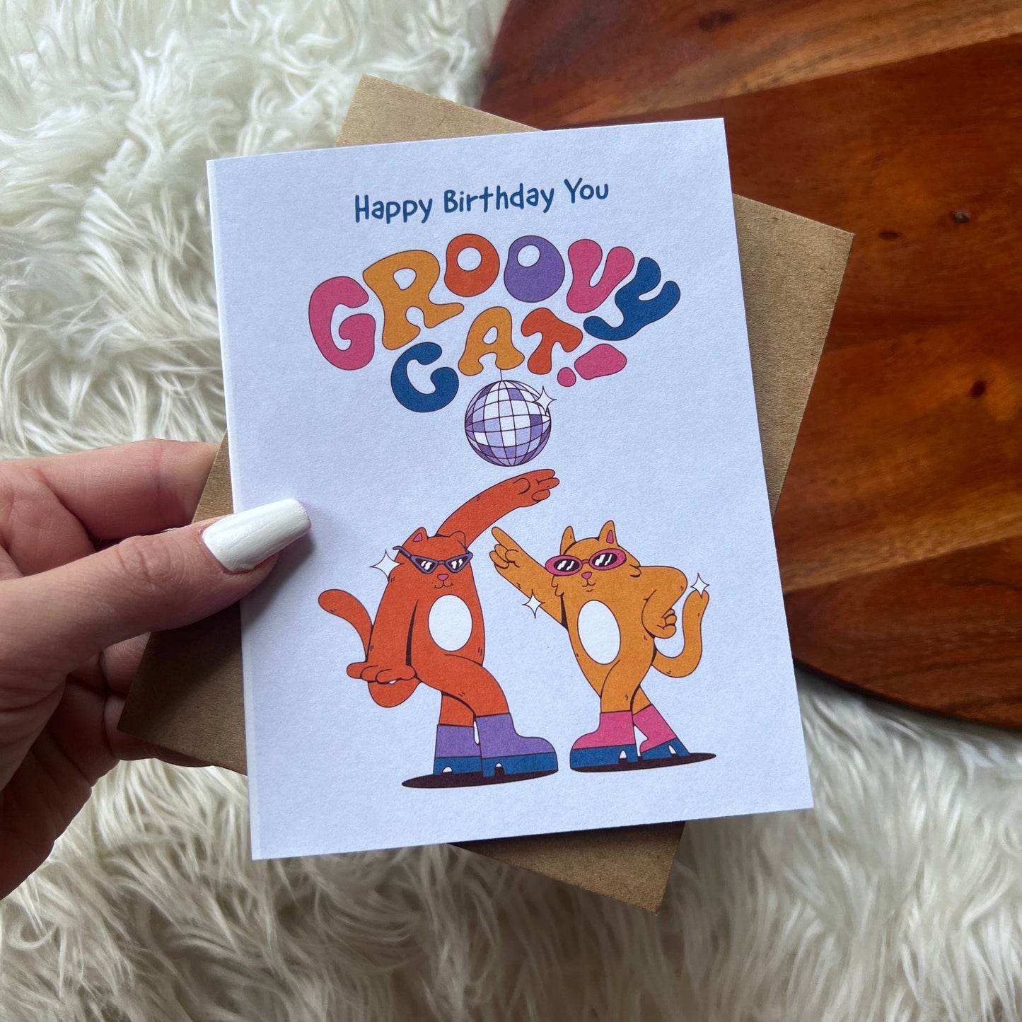 "Happy birthday you groovy cat" birthday card