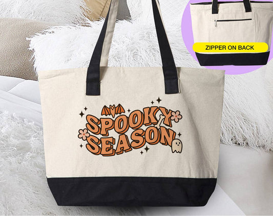 Spooky Season-  Cute Ghost Halloween Canvas Zipper Tote Bag