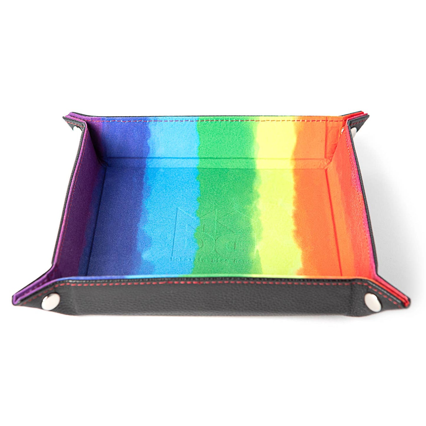 Rainbow Velvet Folding Dice Tray with Leather Backing