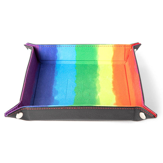Rainbow Velvet Folding Dice Tray with Leather Backing