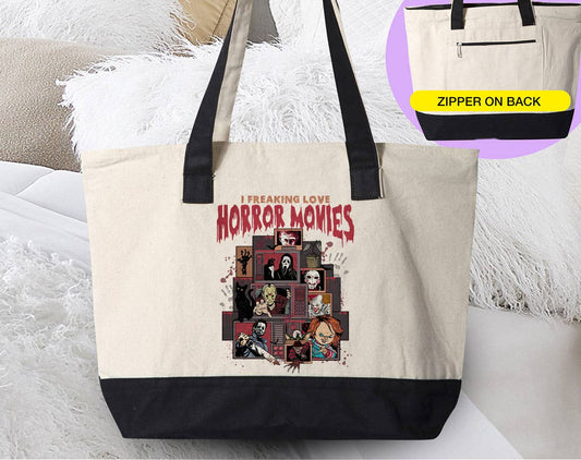 I Love Horror Movies -  Halloween Canvas Zipper Tote Bag