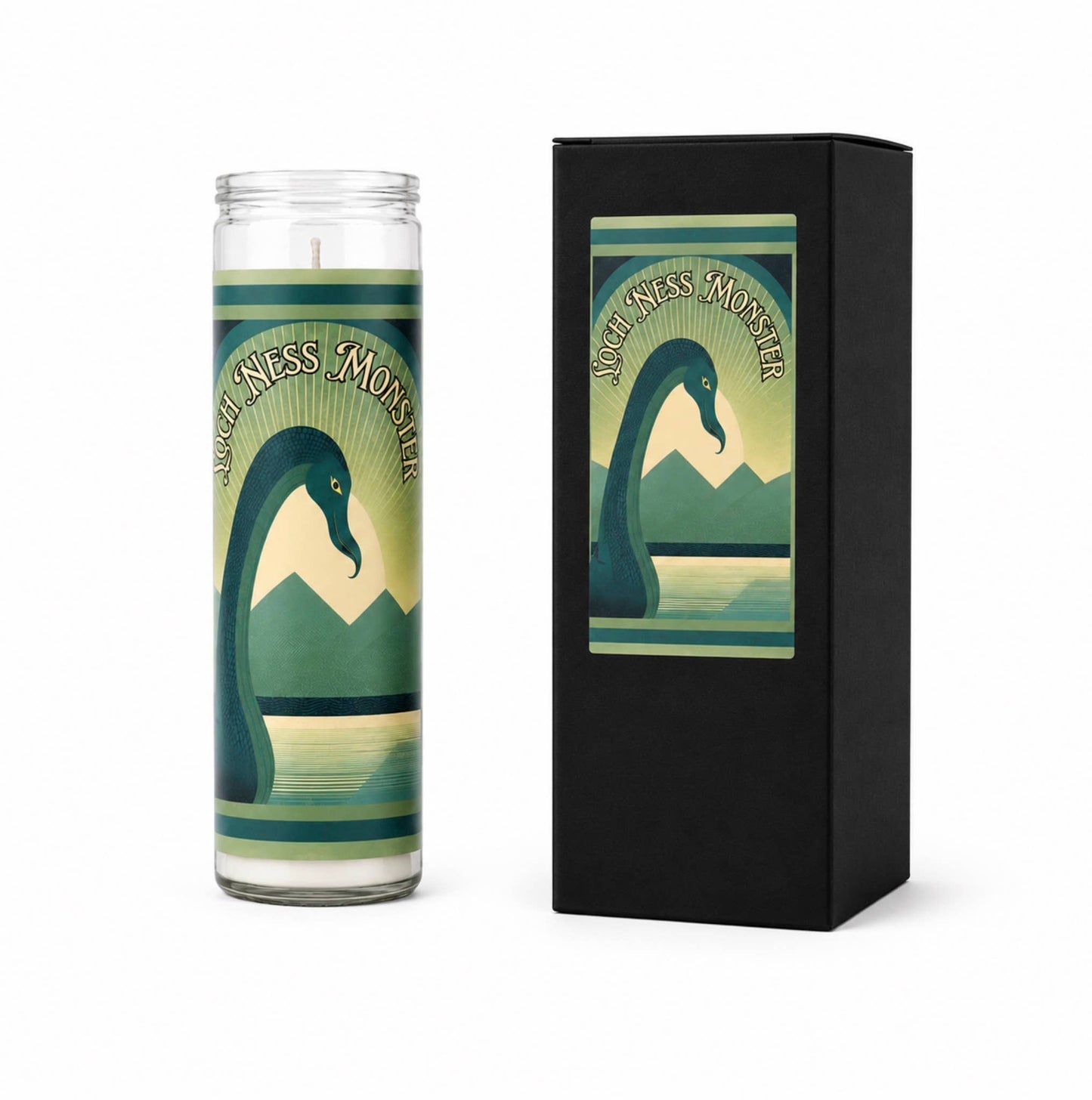 Art Deco Loch Ness Monster Novelty Bookstore Prayer Candle 