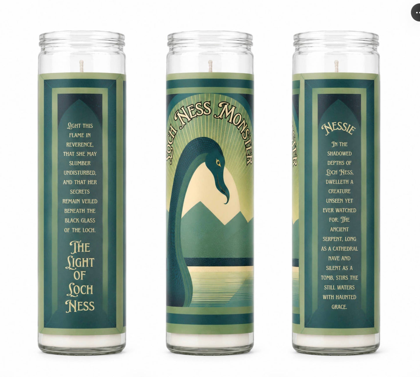 Art Deco Loch Ness Monster Novelty Bookstore Prayer Candle 