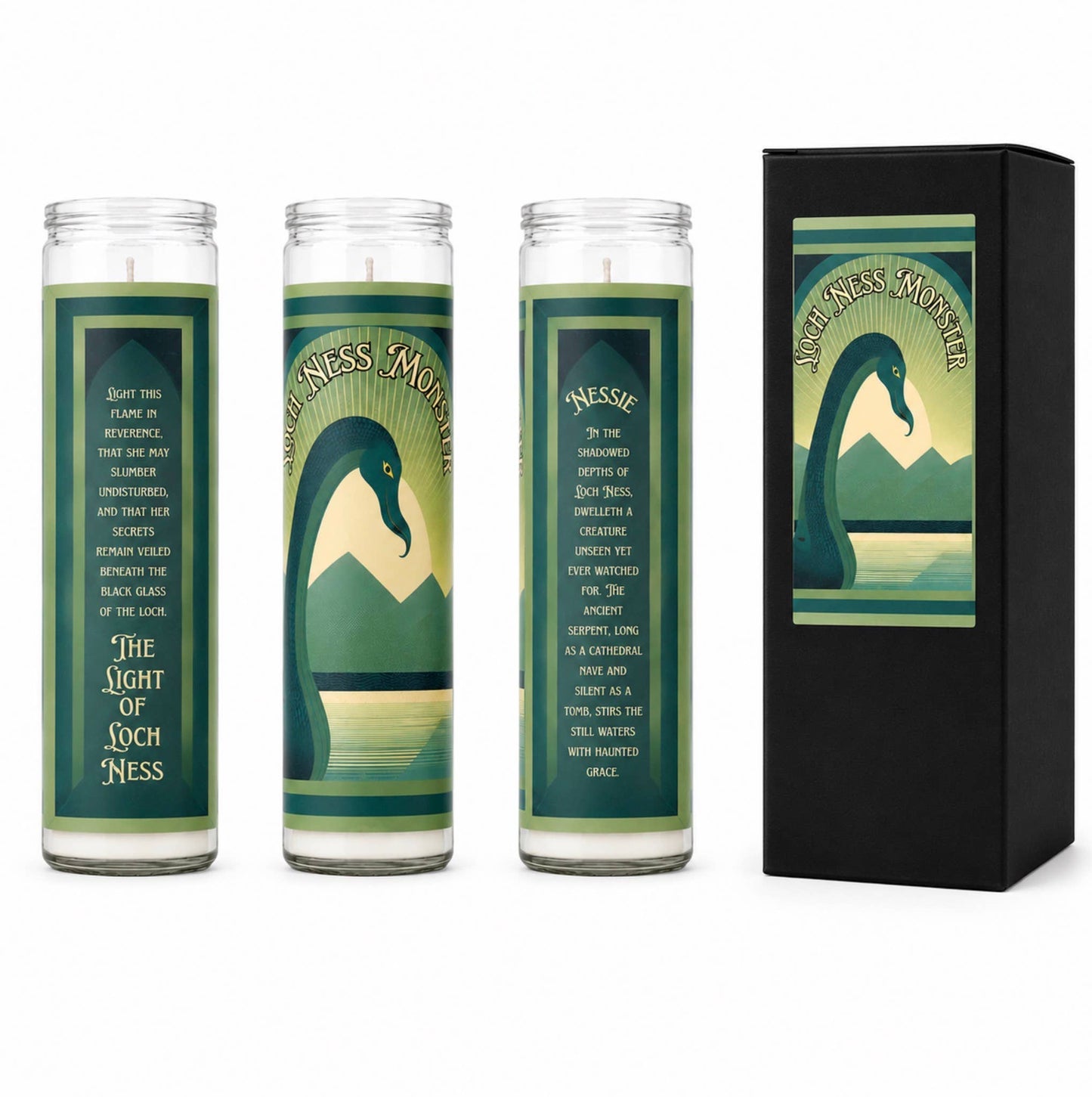 Art Deco Loch Ness Monster Novelty Bookstore Prayer Candle 