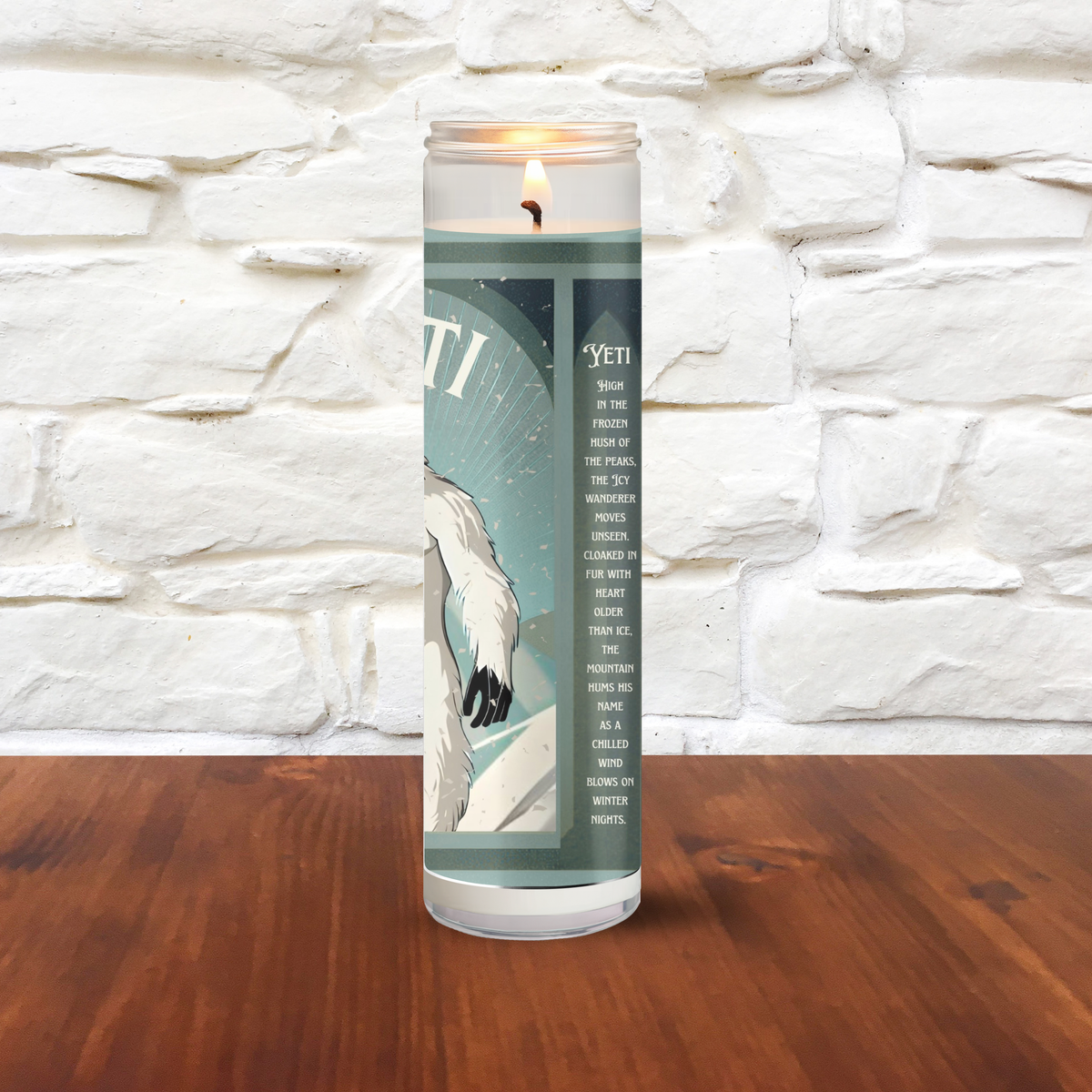 Art Deco Yeti Abominable Winter Bookstore Prayer Candle 
