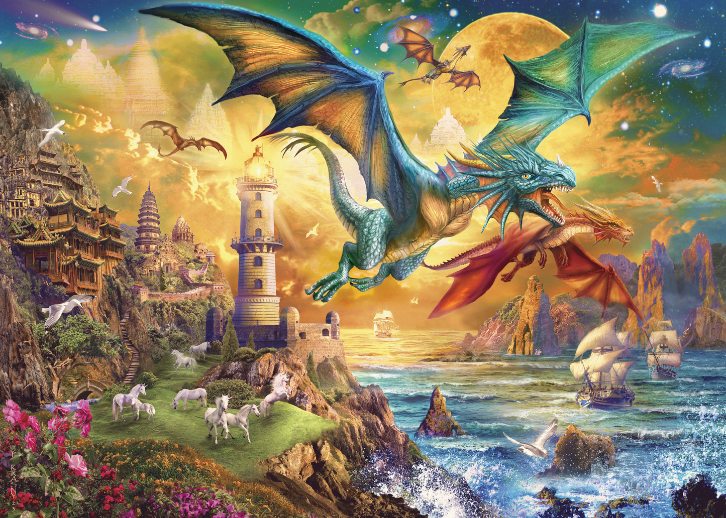 Land of Dragons 1000-Piece Jigsaw Puzzle (gold foil highlights)