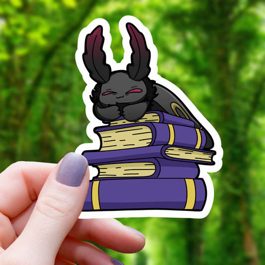 Mothman Sleeping On Pile Of Books Sticker - 3