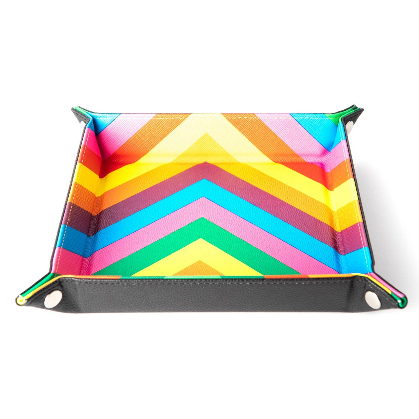 Rainbow Velvet Folding Dice Tray with Leather Backing