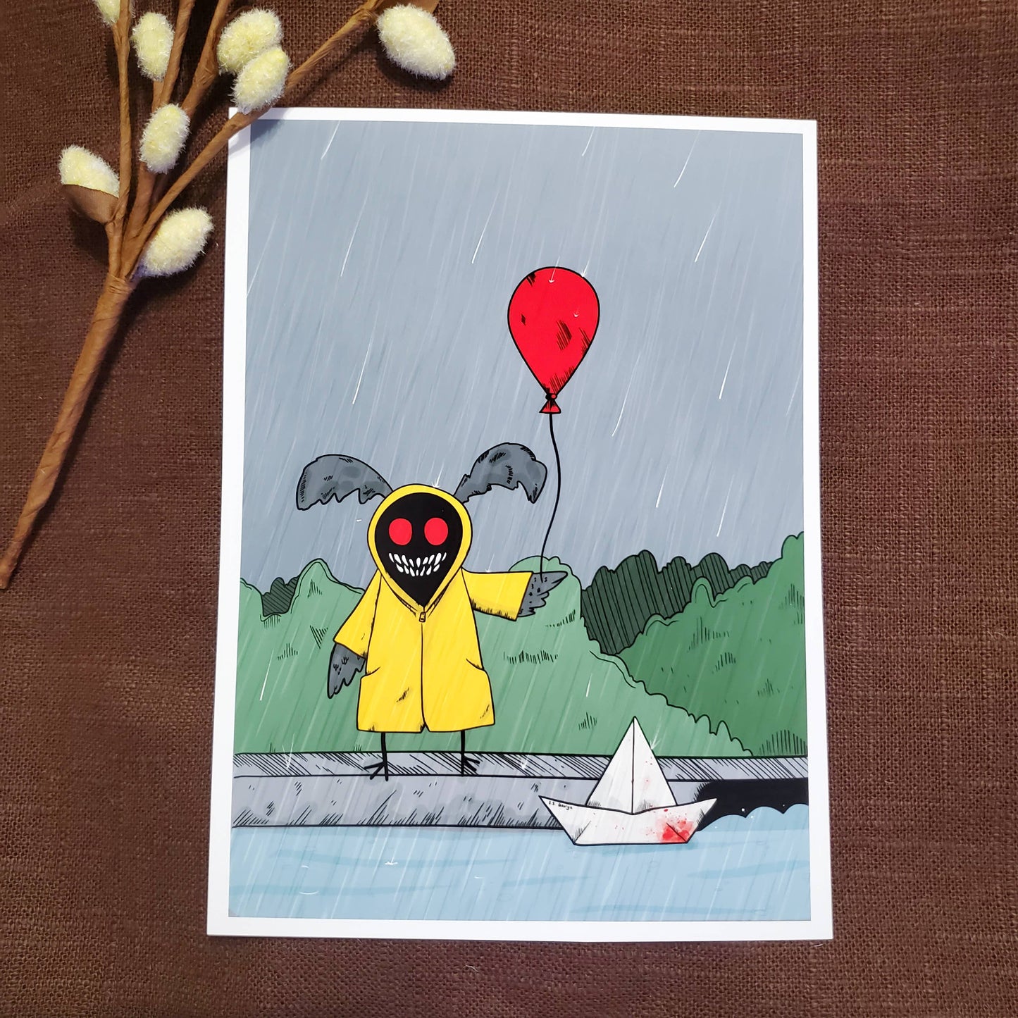 Rainy Day Creepy Mothman 5x7 Art Print