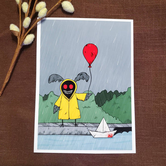 Rainy Day Creepy Mothman 5x7 Art Print