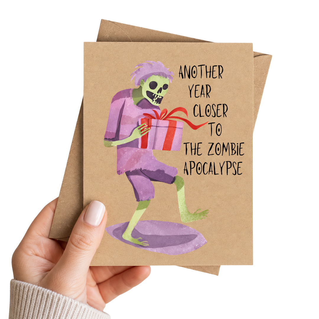Funny Zombie Birthday Card On Brown Kraft Paper