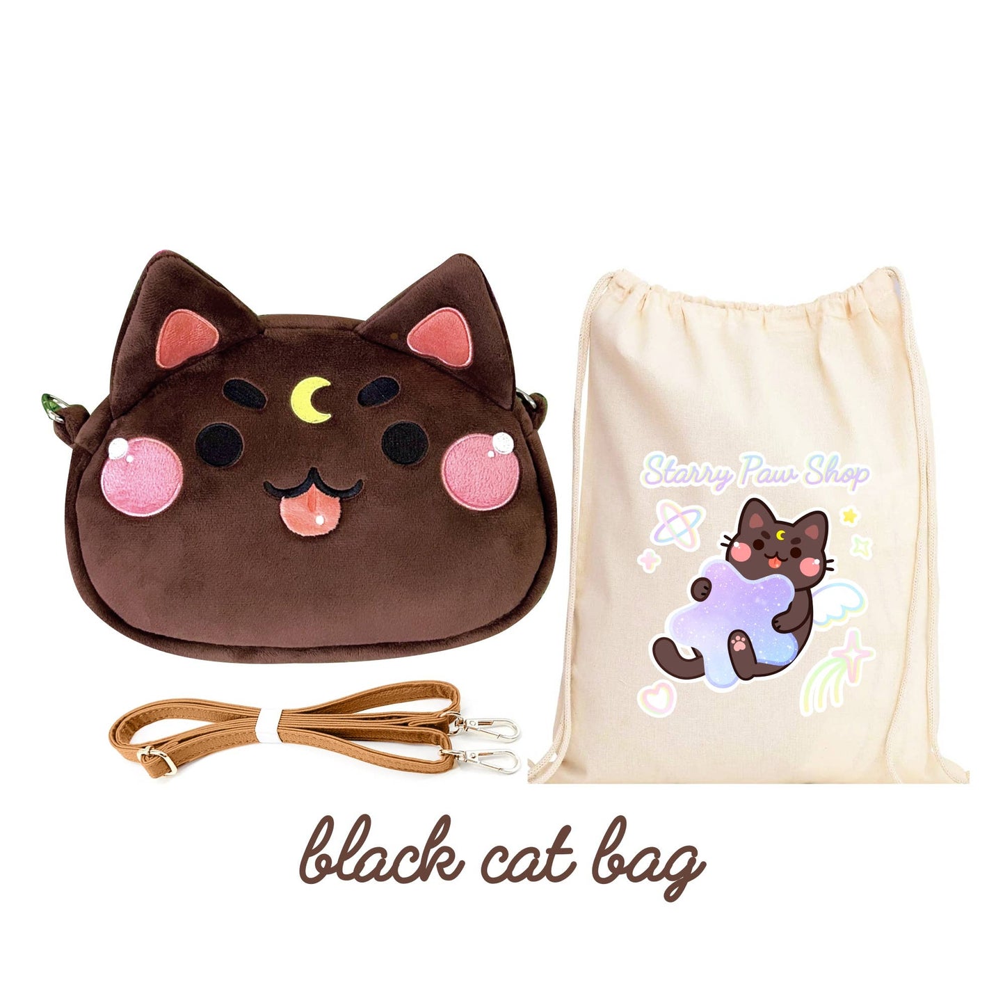 Moon Cat Crossbody Bags with leather strap