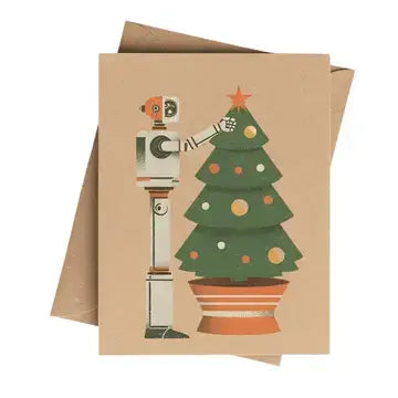 Retro Robot Kraft Paper Christmas Card Set