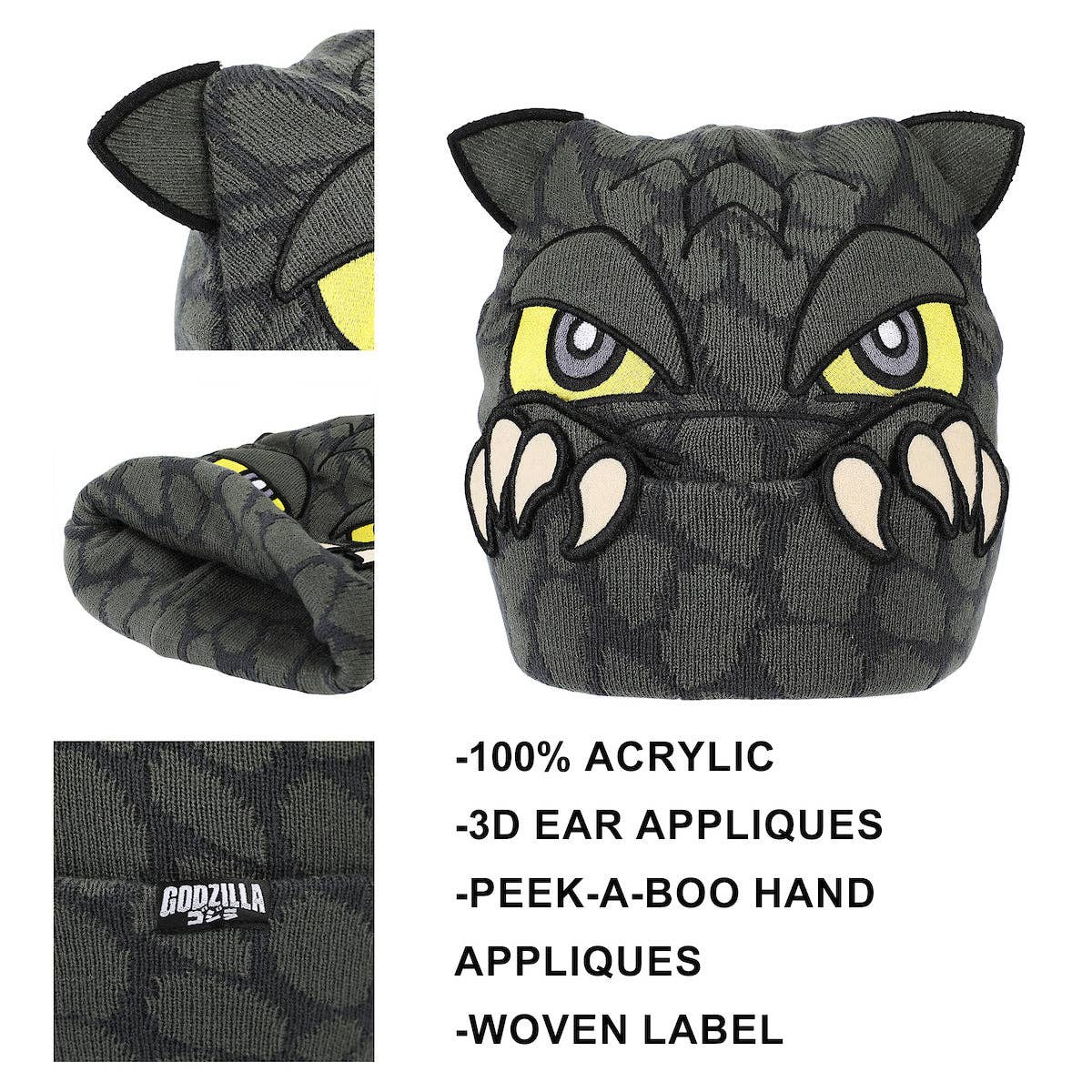 Godzilla Peekaboo Claws Gray Cuff Beanie