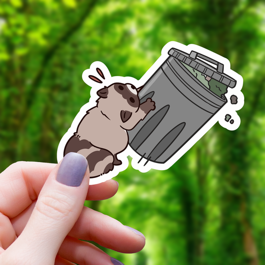 Raccoon Tipping Over Garbage Can Sticker