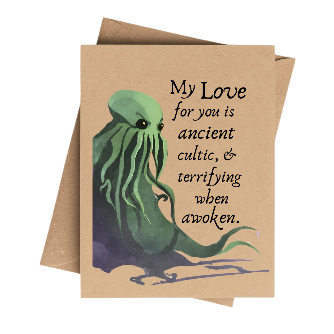 Cthulhu Literary Nerd Horror Love Card - Kraft Paper