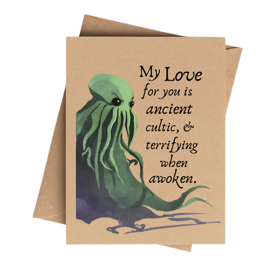 Cthulhu Literary Nerd Horror Love Card - Kraft Paper