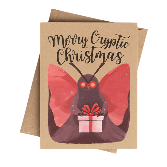 Merry Cryptic Christmas Mothman Holiday Card on Kraft Paper