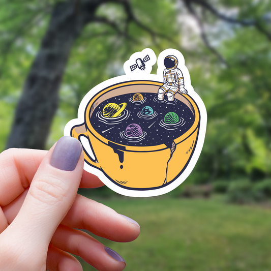 Astronaut With Solar System Coffee Sticker - 3"